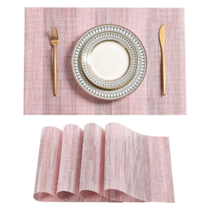 Leetaltree Misty Rose Placemats Set of 4 - Heat Resistant Non-Slip Place mats for Dining Table, Washable Durable PVC Vinyl Woven Table Mats（Misty Rose, 4）