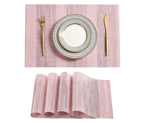 Leetaltree Misty Rose Placemats Set of 4 - Heat Resistant Non-Slip Place mats for Dining Table, Washable Durable PVC Vinyl Woven Table Mats（Misty Rose, 4）