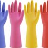 Rubber Kitchen Dishwashing Gloves - 4 Pairs Colorful Reusable Household Cleaning Gloves for Washing Dishes and Cleaning Tasks, Flexible Long-lasting and Non-Slip (Medium, Blue+Pink+Yellow+Orange)