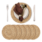 Set of 6 Round Woven Placemats 12 Inches Bulrush Placemats Natural Hand-Woven Boho Rattan Placemats Wicker Table Mats Farmhouse Weave Place Mats for Home Dining Table