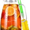 Aofmee Glass Pitcher, 68oz Water Pitcher with Lid and Precise Scale Line, 18/8 Stainless Steel Iced Tea Carafe, Easy Clean Heat Resistant Borosilicate Jug for Juice, Milk, Cold or Hot Beverages