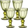 Elsjoy Set of 4 Vintage Green Wine Glass, 8.5 Oz Embossed Glass Goblet Colored Stemmed Drinking Glassware, Beverage Stemware for Juice, Cocktail, Party Wedding