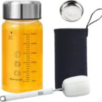 Glass Juice Bottles 12 oz - Wide Mouth Glass Water Bottles with Lids and Sleeve- for Juicing, Smoothies, Milk, Protein, Reusable, Stainless Steel Lids, Leak Proof, Shaker bottle