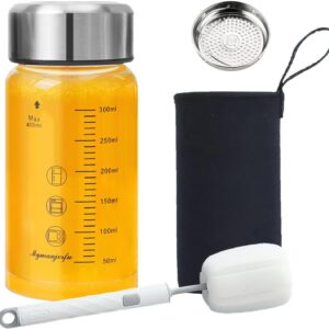 Glass Juice Bottles 12 oz - Wide Mouth Glass Water Bottles with Lids and Sleeve- for Juicing, Smoothies, Milk, Protein, Reusable, Stainless Steel Lids, Leak Proof, Shaker bottle