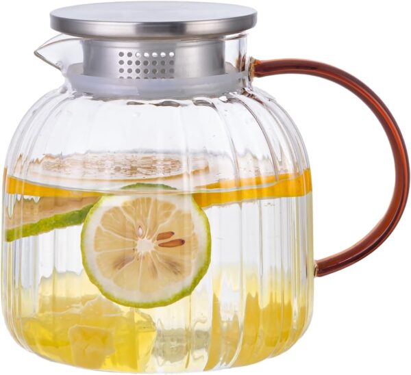 Glass Pitcher Hand Blown Glass Water Pitcher with Lid for Juice, Coffee, Tea, Milk, Hot Water and Iced tea, Father's Day Gifts 46.7 oz/1380 ml,