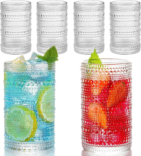 Highball Drinking Glasses, 15 Oz Vintage Style Hobnail Glass Drinking Glasses