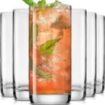 JoyJolt Faye 13oz Highball Glasses, 6pc Tall Glass Sets. Lead-Free Crystal Drinking Glasses. Water Glasses, Mojito Glass Cups, Tom Collins Bar Glassware, and Mixed Drink Cocktail Glass Set