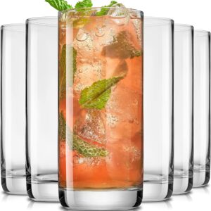 JoyJolt Faye 13oz Highball Glasses, 6pc Tall Glass Sets. Lead-Free Crystal Drinking Glasses. Water Glasses, Mojito Glass Cups, Tom Collins Bar Glassware, and Mixed Drink Cocktail Glass Set