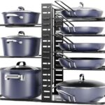 ORDORA Pots and Pans Organizer Under Cabinet, Adjustable 8 Tier Pot Organizers inside Cabinet, Kitchen Organizers and Storage Fit 6 11 inch Lightweight Cookware