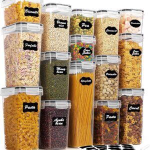 Vtopmart Airtight Food Storage Containers Set with Lids, 15pcs BPA Free Plastic Dry Food Canisters for Kitchen Pantry Organization and Storage, Dishwasher safe,Include 24 Labels, Black